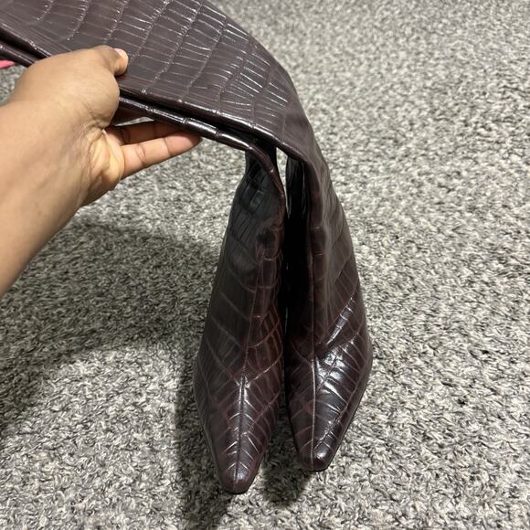 Vintage Leather Knee High Boots Brown Croc Pointed Toe Classic Old Money 7.5 B - Picture 4 of 6